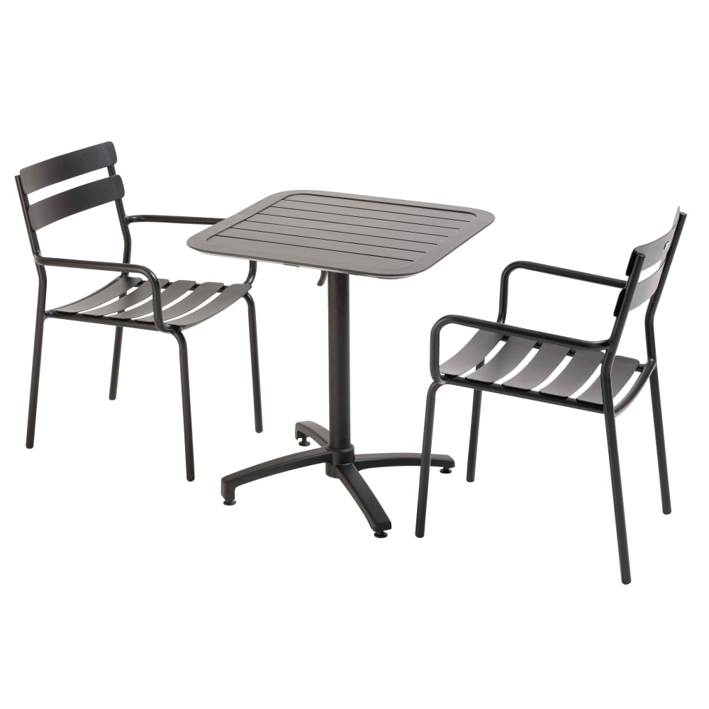 Ensemble table inclinable de terrasse 70 x 70 cm et 2 fauteuils noir