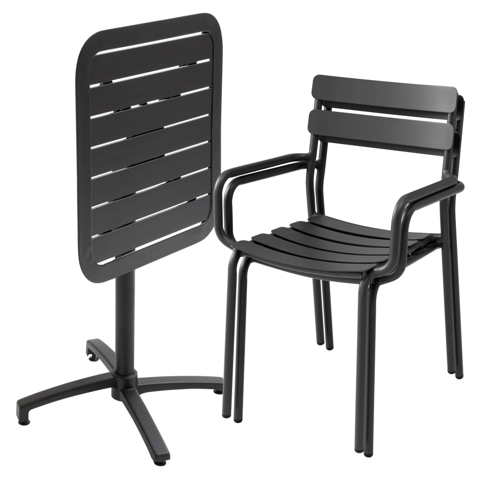 Ensemble table inclinable de terrasse 70 x 70 cm et 2 fauteuils noir - Maisons du Monde