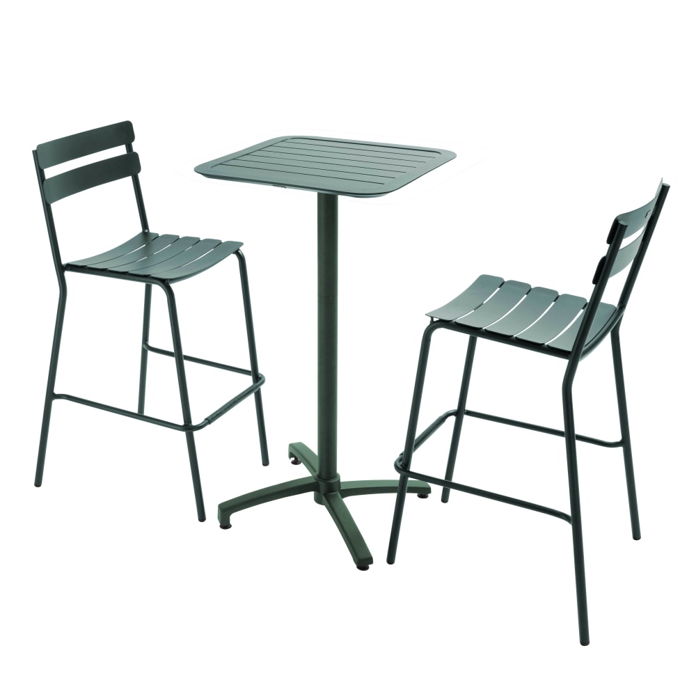 Ensemble table haute de terrasse et 2 chaises en aluminium vert