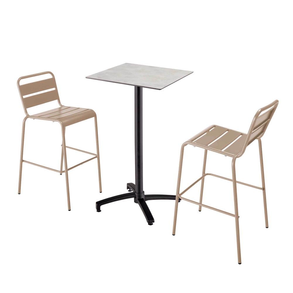 Ensemble table haute stratifié gris foncé et 2 chaises hautes taupe