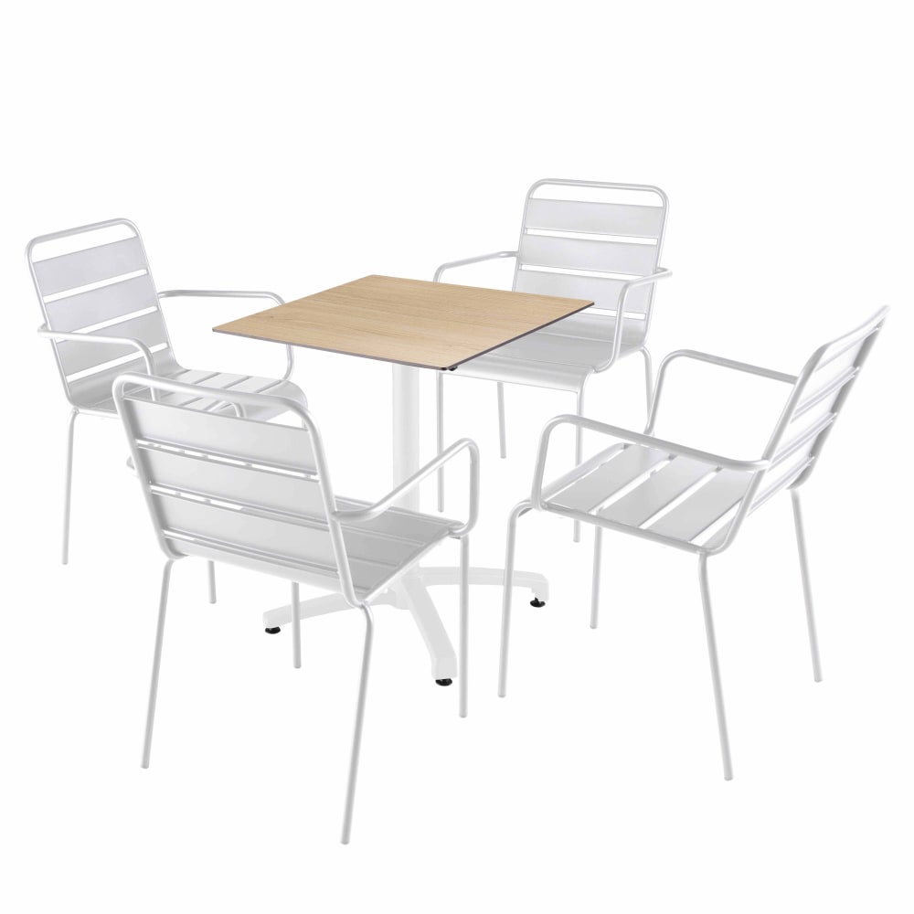 Ensemble table 60 cm chêne naturel et 4 chaises en métal blanc