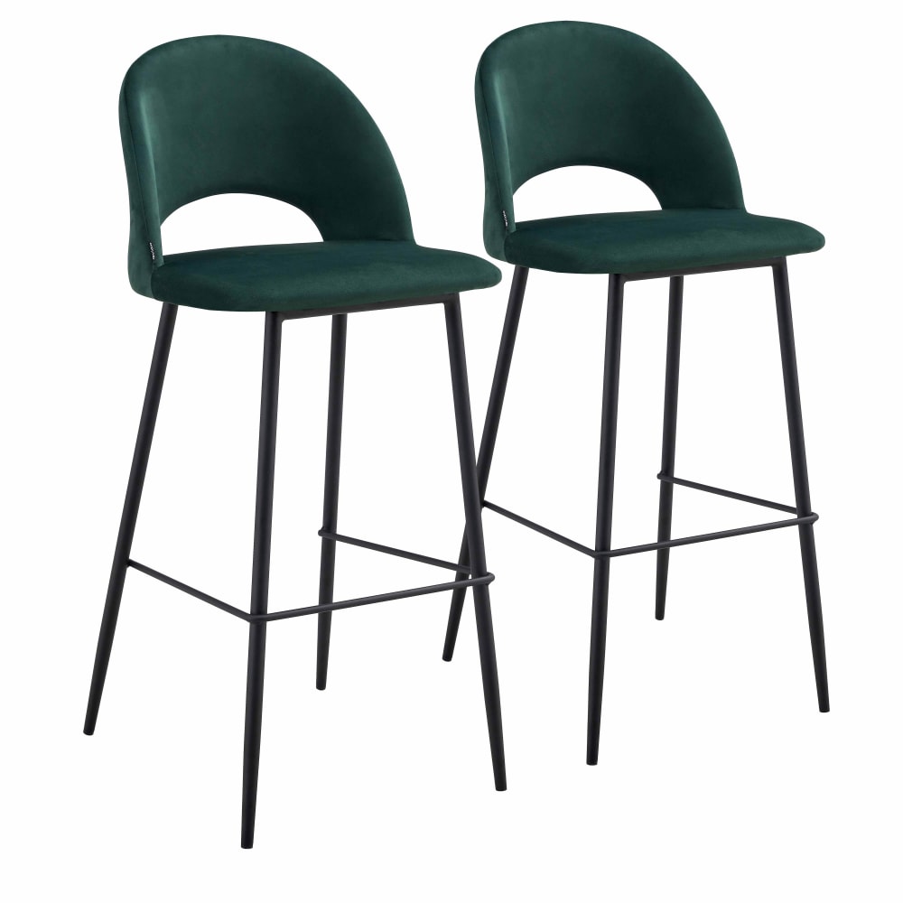 Oviala 2er-Set Hochstühle aus Metall und grünem Samt - Stahl