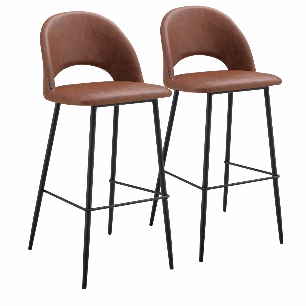 Oviala Set aus 2 Hochstühlen aus Metall und beschichtetem Textil in braun - Stahl