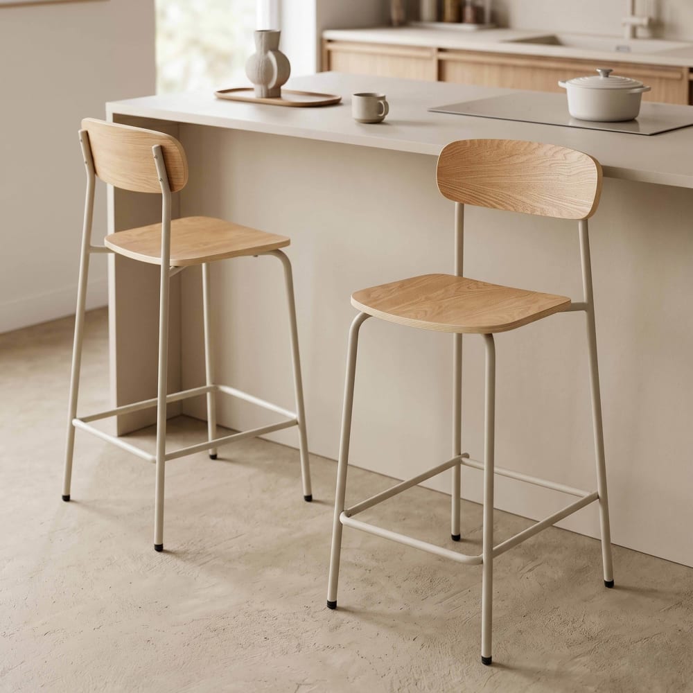 Lot de 2 chaises hautes en métal et bois beige - Maisons du Monde