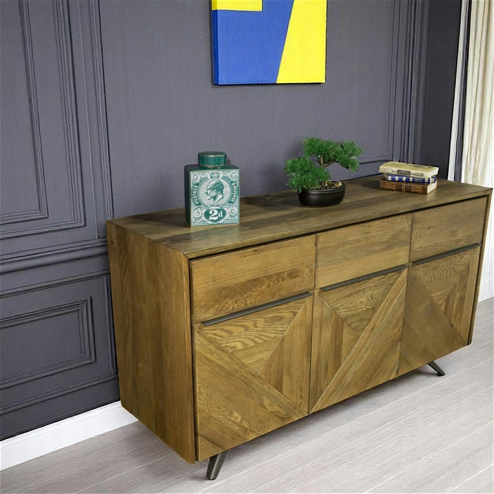 Buffet 3 portes en chêne massif grisé l142 cm - Maisons du Monde