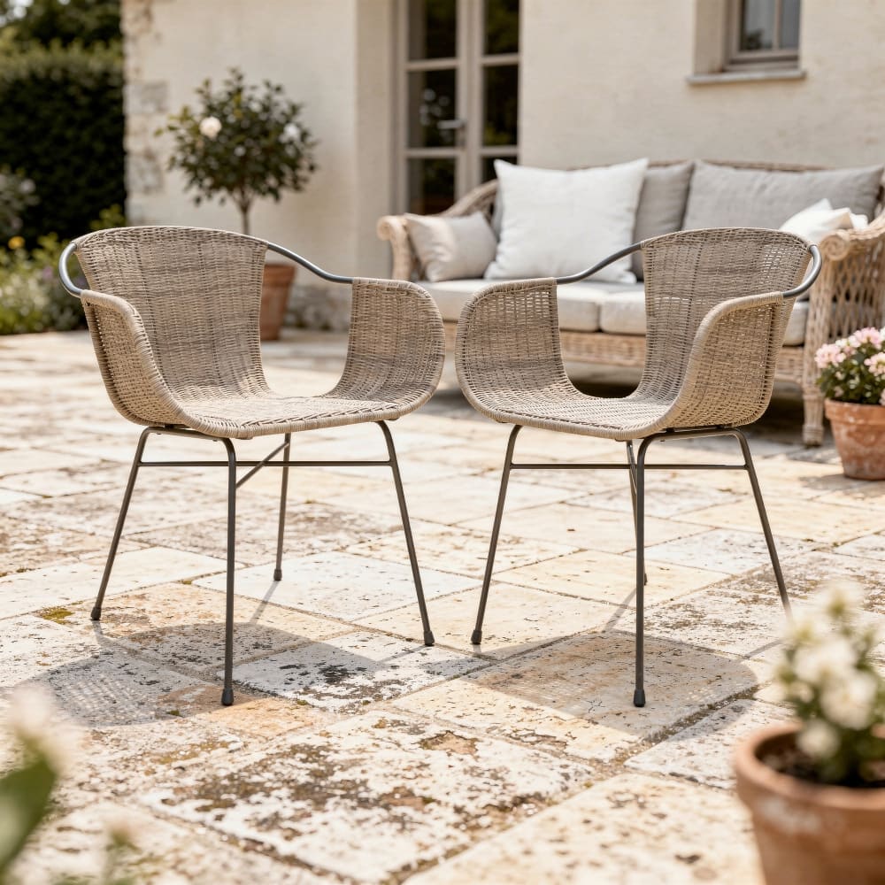 Set de 2 fauteuils indoor outdoor en résine tressée