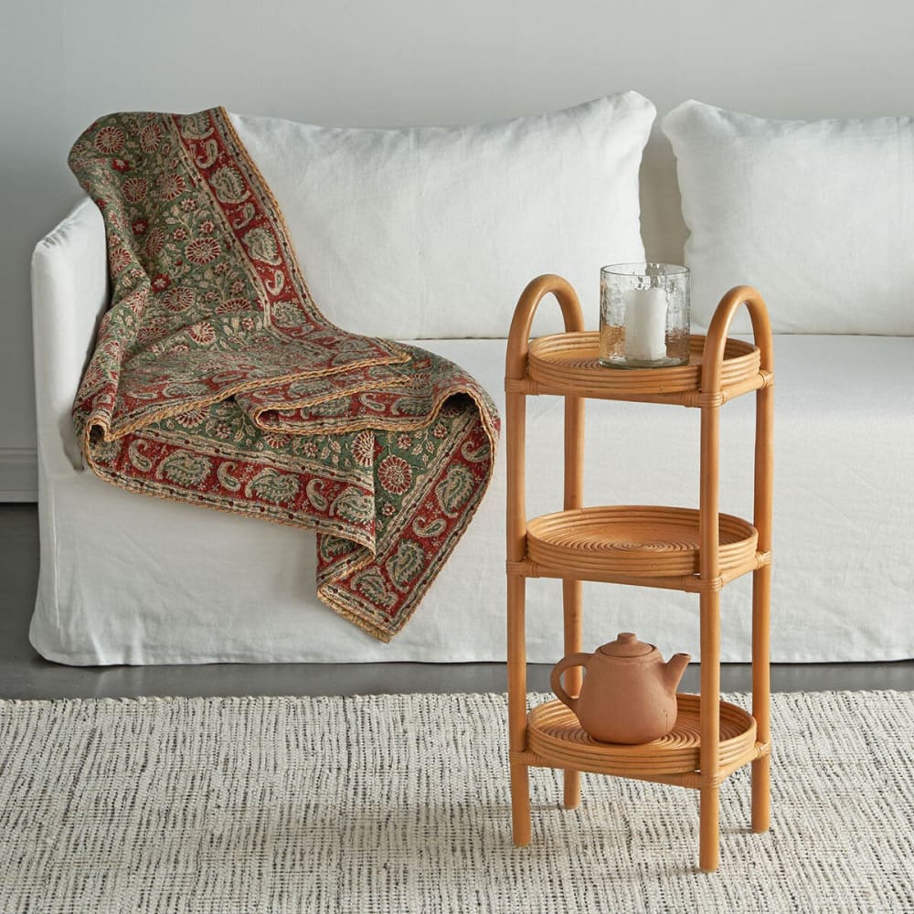 Étagère guéridon 3 niveaux en rotin lamellé collé