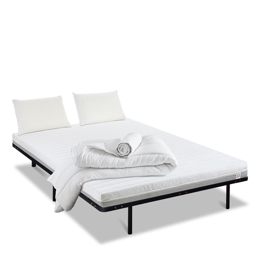 Pack    Matelas Mousse HD + Sommier Métal + Accessoires 140x200 cm