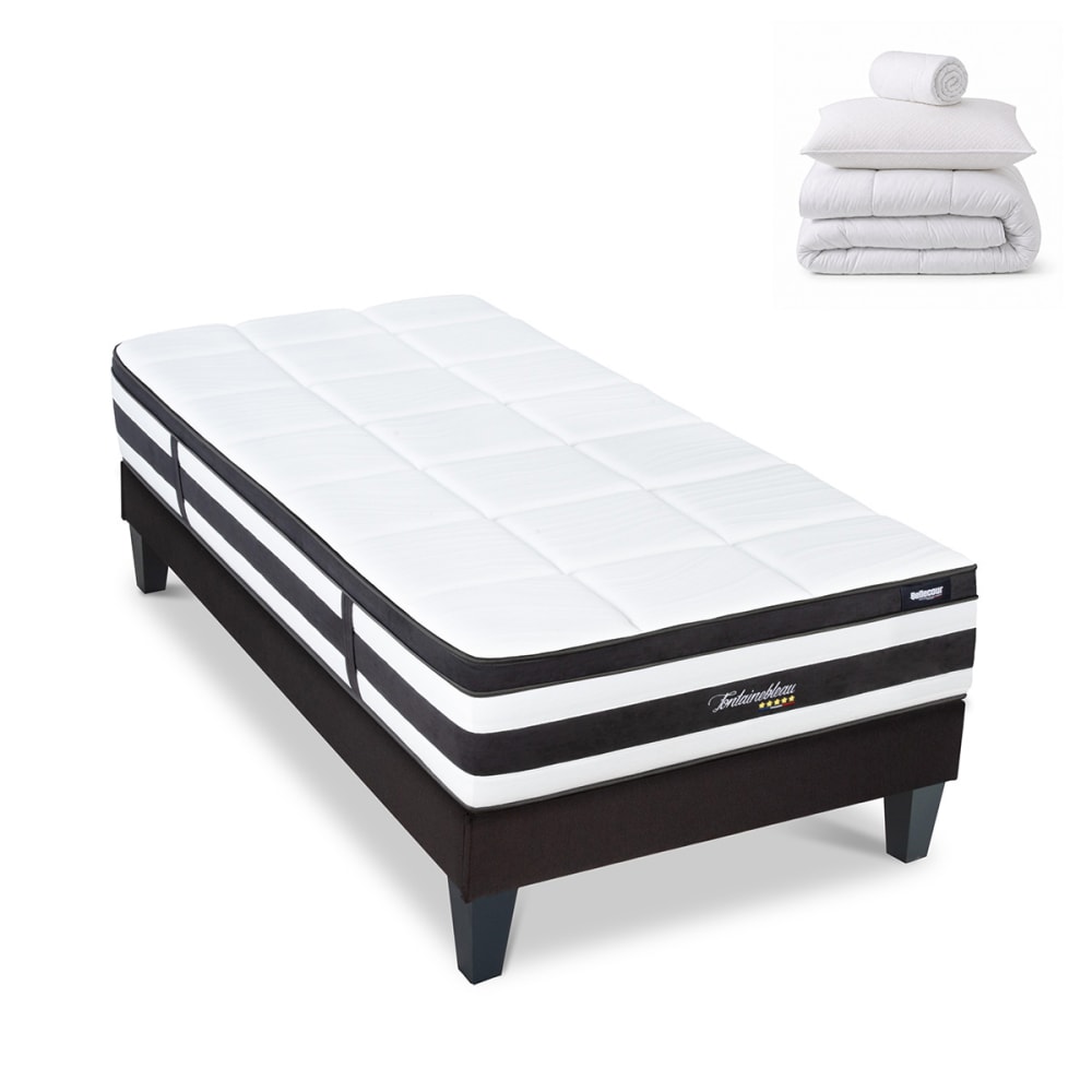 Bellecour Prêt à dormir matelas sommier bois 90x190 style classique chic Blanc Tissu