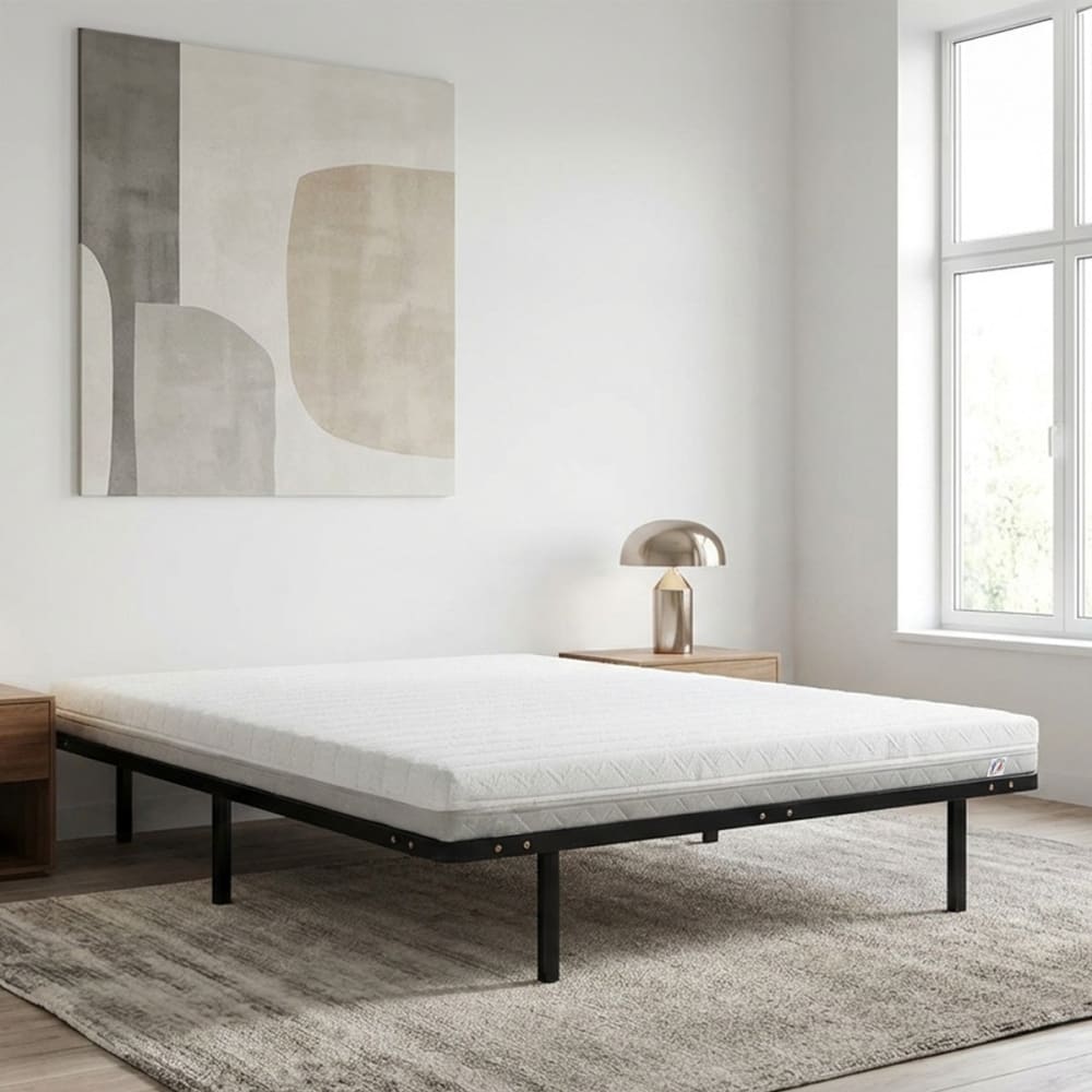 Ensemble matelas mousse sommier métal blanc 140x190
