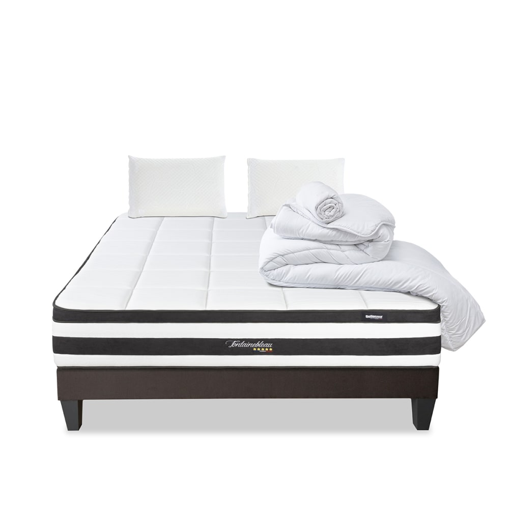 Bellecour Prêt à dormir matelas sommier bois 180x200 style classique chic Blanc Tissu