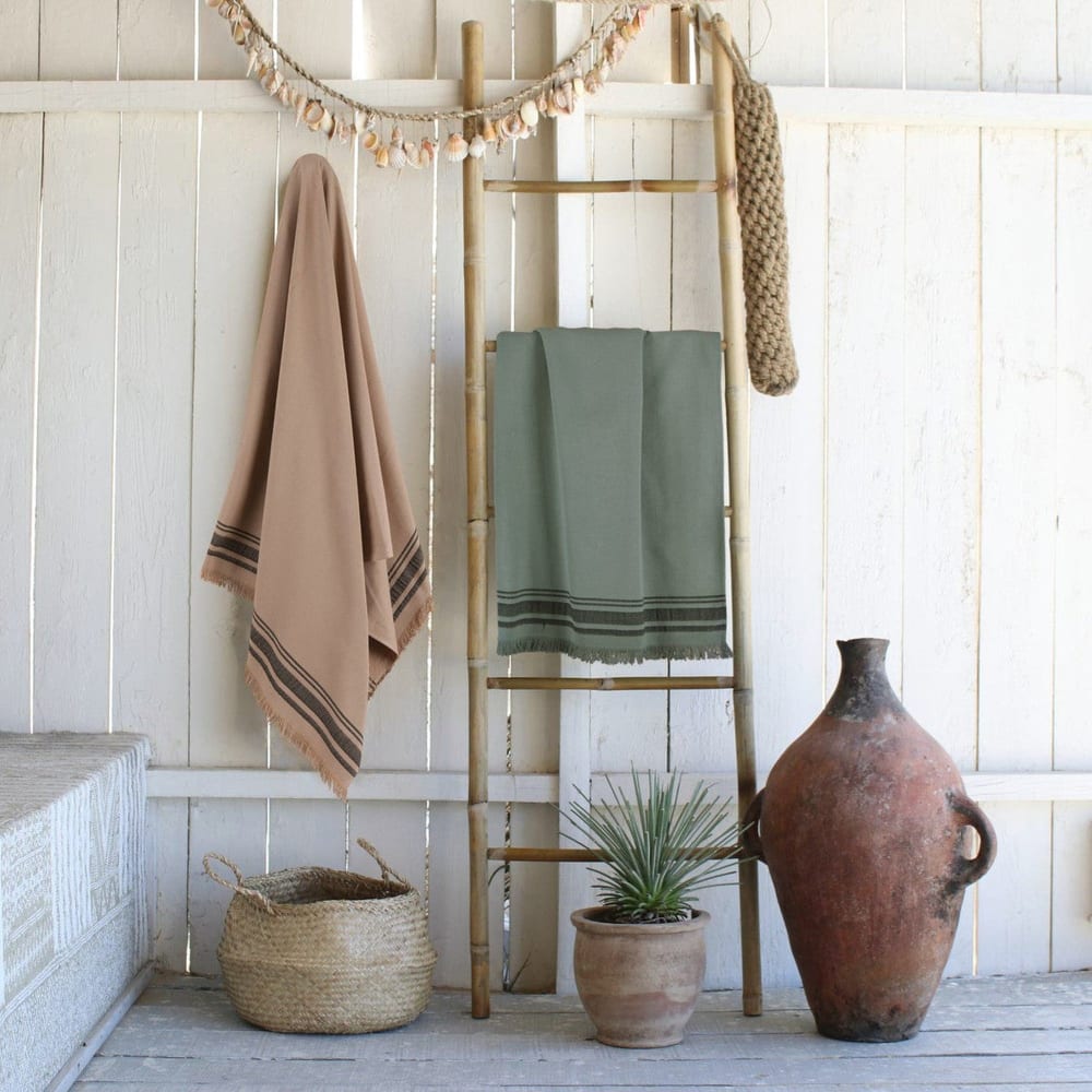 Fouta éponge XXL coton sable & noir 200x180