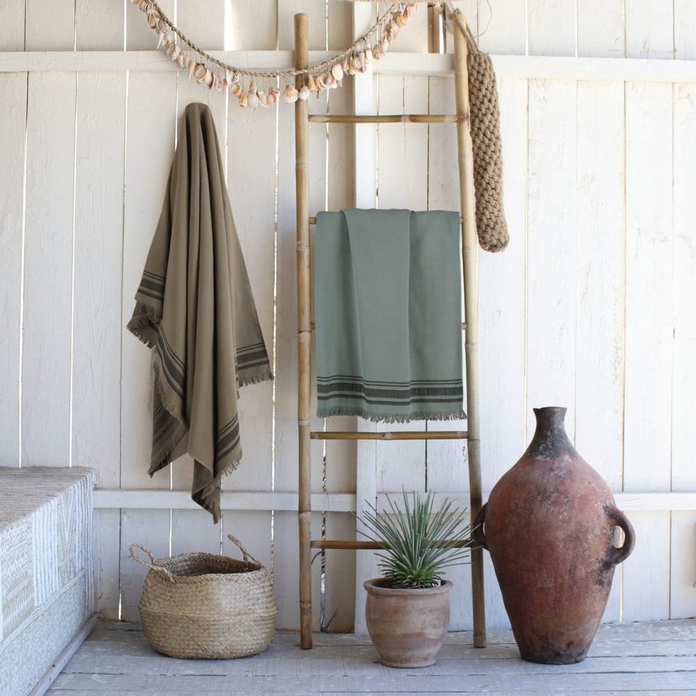 Fouta éponge XXL coton vert lichen & noir 200x180