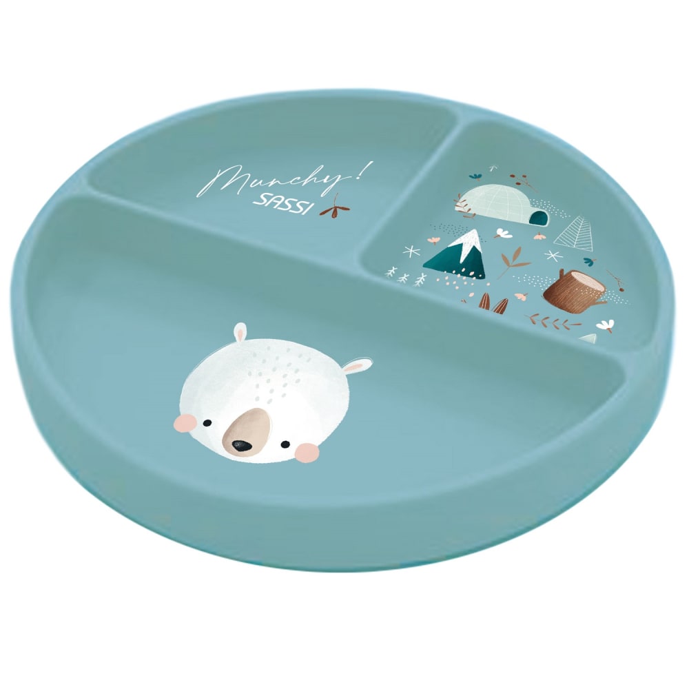 Assiette en silicone ours en silicone bleu 18x3,4 cm