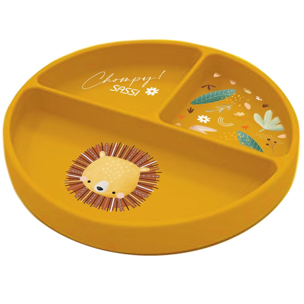 Assiette en silicone lion en silicone jaune 18x3,4 cm