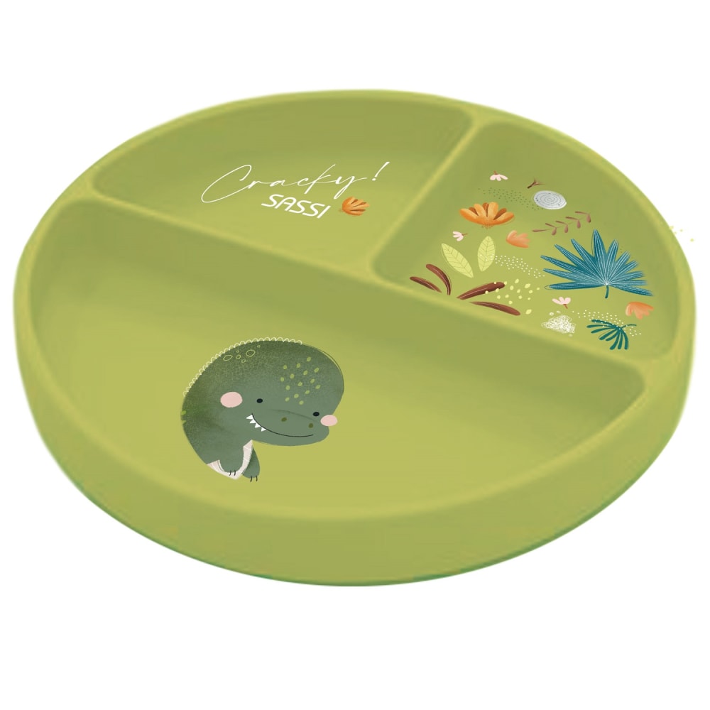 Assiette en silicone dinosaure en silicone vert 18x3,4 cm