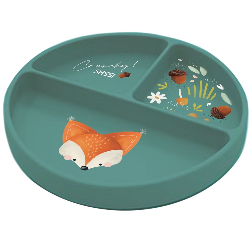 Assiette en silicone renard en silicone vert 18x3,4 cm