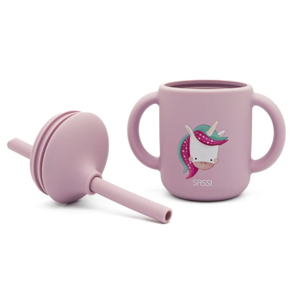 Silikon-Becher mit Trinkhalm Sparkly das Einhorn - Maisons Du