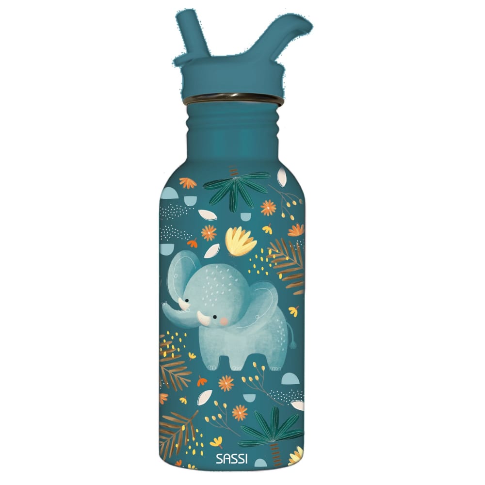 Sassi Junior Bouteille en inox éléphant 500 ml en acier inoxydable bleu 21,5x7 cm Bleu Acier - 7x22x7cm