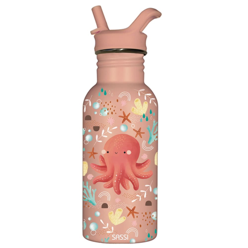 Sassi Junior Bouteille en inox pieuvre 500 ml en acier inoxydable rose 21,5x7 cm Rose Acier - 7x22x7cm