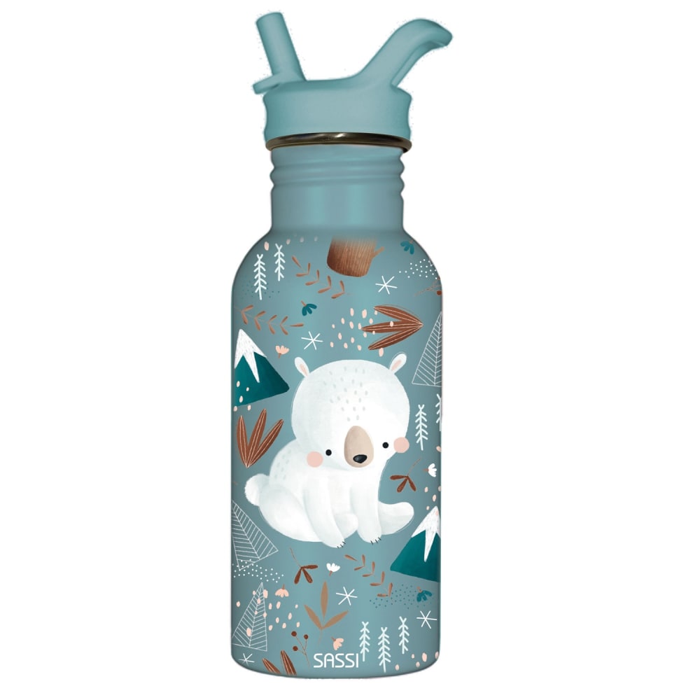 Bouteille en inox ours 500 ml en acier inoxydable bleu 21,5x7 cm (Sassi Junior) - Couverture