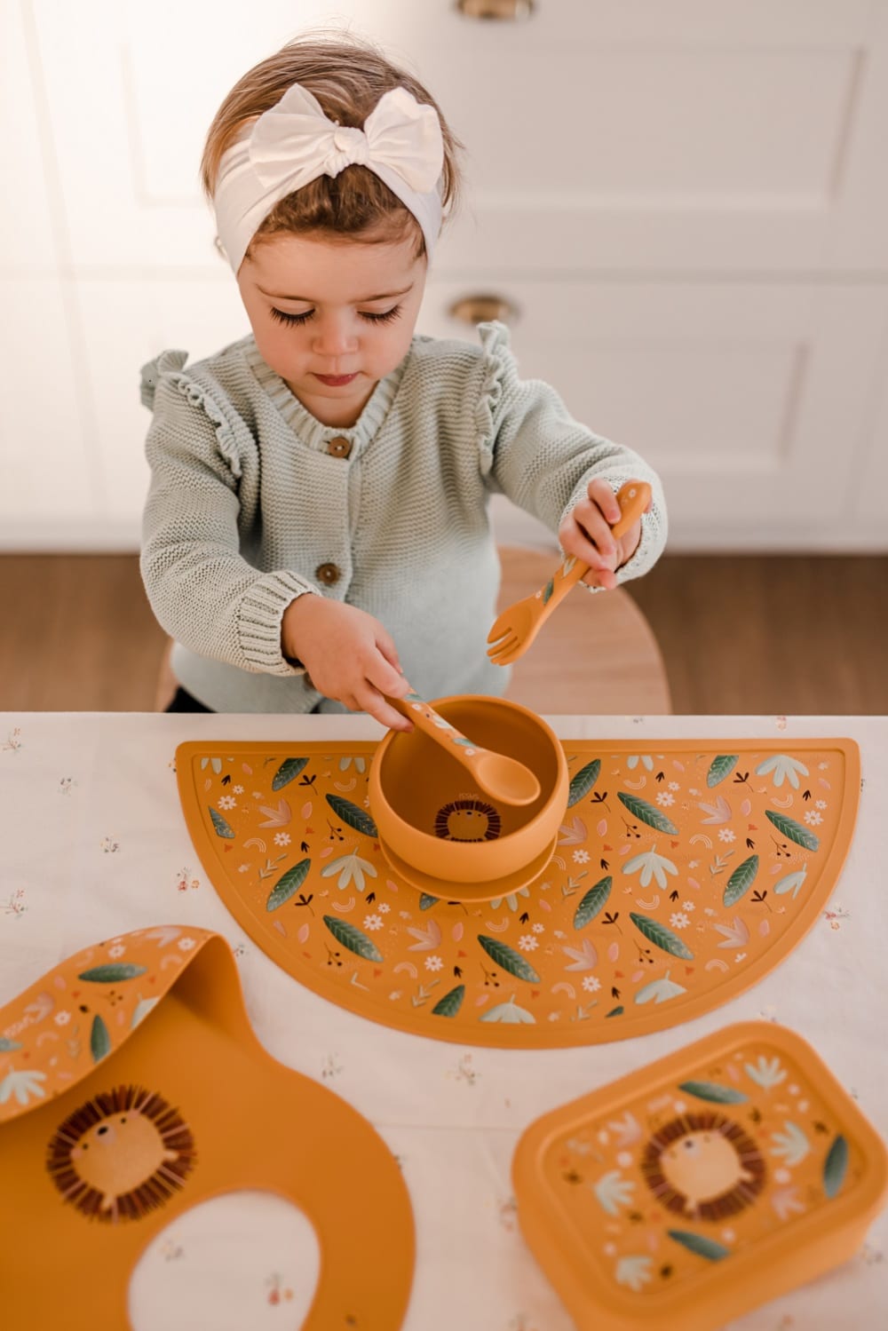 Silikon-Gabel- und Löffelset Chompy der Löwe - Maisons Du Monde