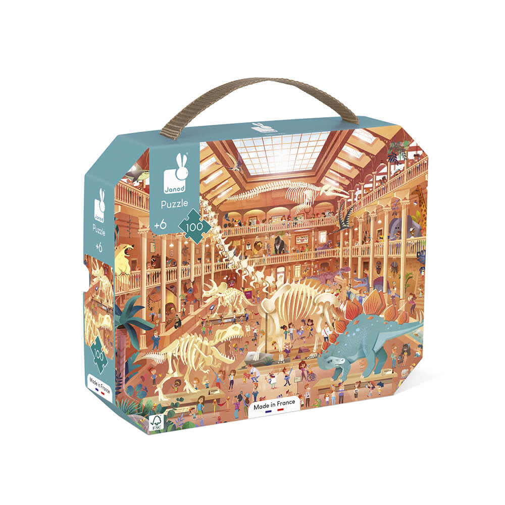 Janod Puzzle musée histoire naturelle 100 pcs en carton multicolore 50x40cm Bleu Carton - 27x6x22cm