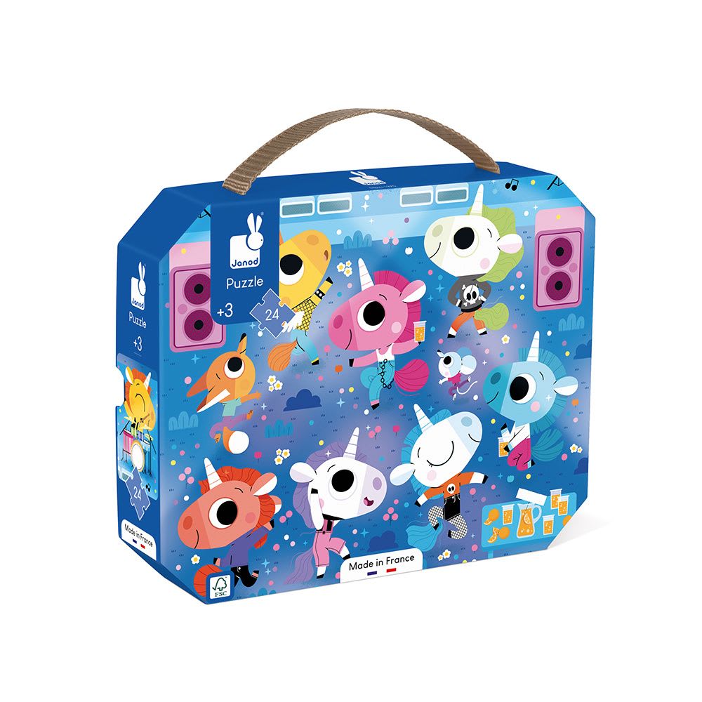 Janod Puzzle concert rock licornes 24 pièces en carton bleu 50x40 cm Bleu Carton - 27x6x22cm