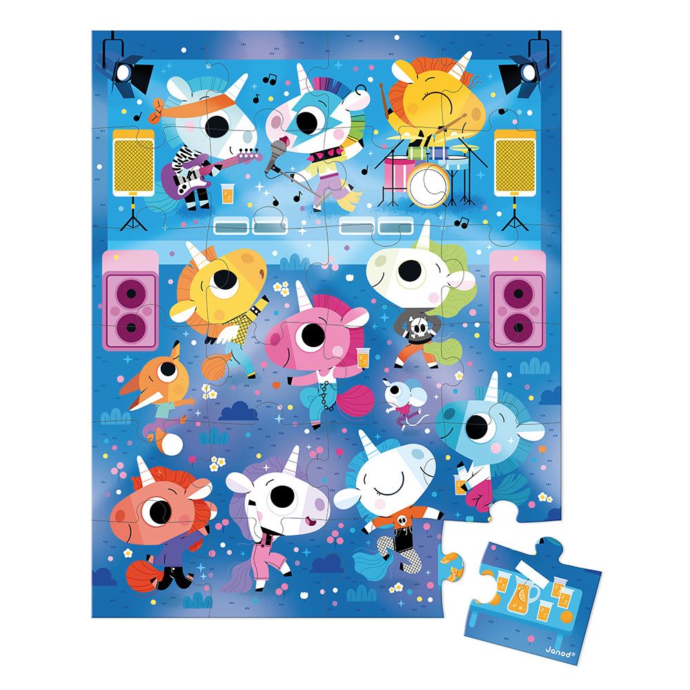 Puzzle concert rock licornes 24 pièces en carton bleu 50x40 cm - Maisons du Monde