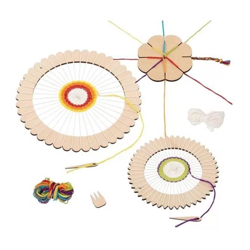 Goki Métier à tisser rond et fleur à tresser en bois beige 22,5x22,5x5 cm Beige Bois - 22x5x22cm