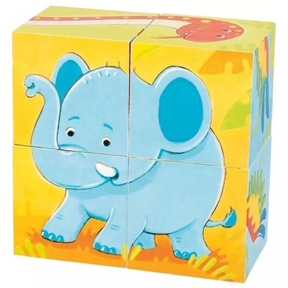 Goki Puzzle de cubes animaux sauvages en bois jaune 8x8x4cm Jaune Bois - 8x4x8cm
