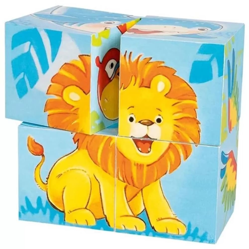 Puzzle de cubes animaux sauvages en bois jaune 8x8x4cm - Maisons du Monde
