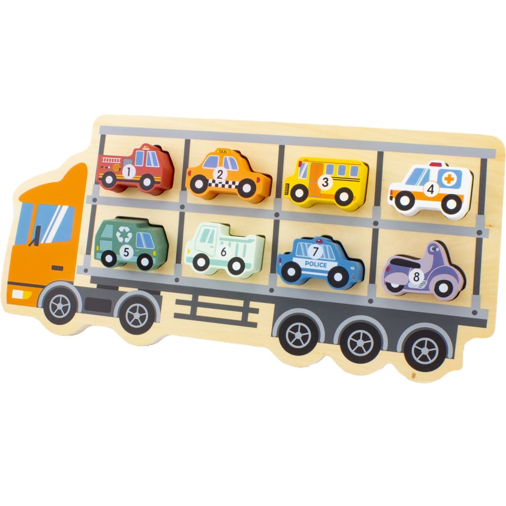 Ulysse Puzzle camion porte-voitures 8 pcs en bois beige 35x16x3 cm Beige Bois - 35x3x16cm