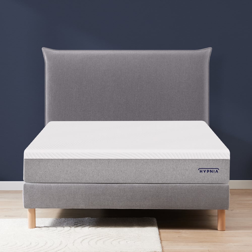 Lit tissu gris sommier à lattes 140x190 monobloc