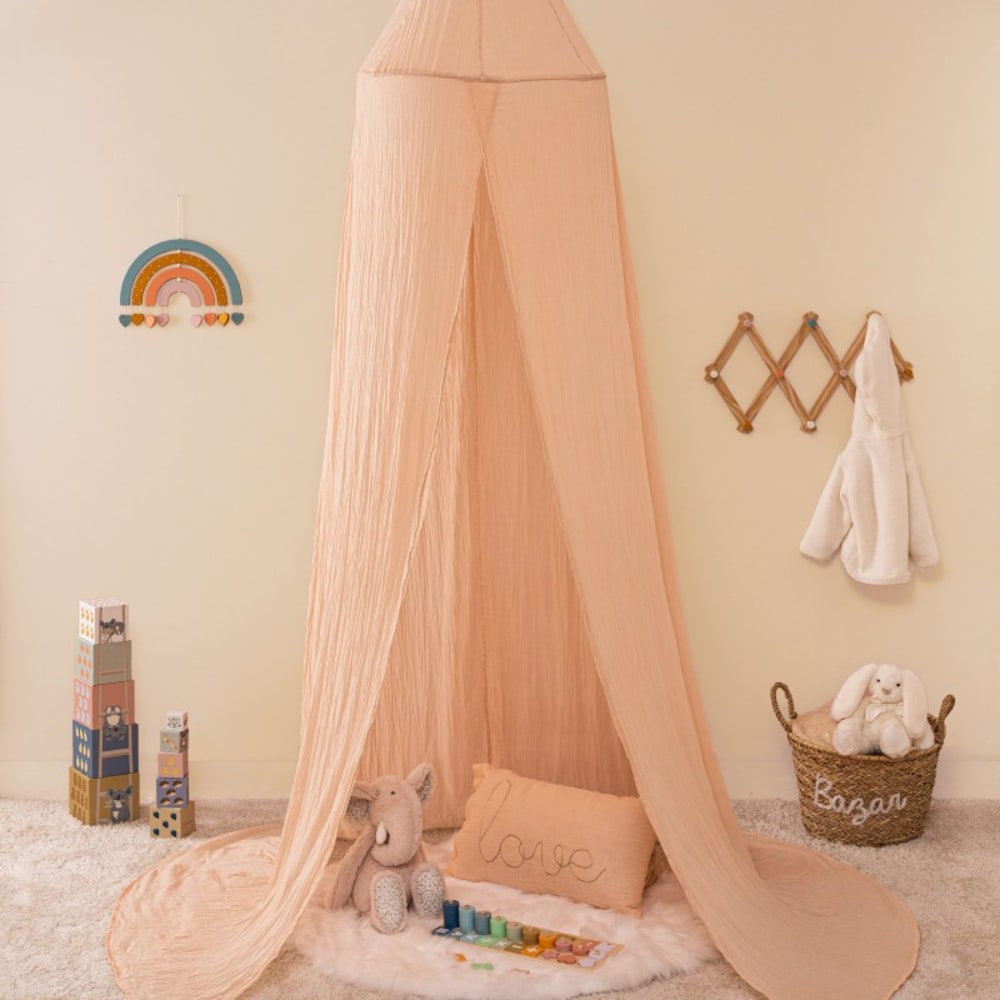 Ciel de lit en double gaze de coton rose poudré 250x340 cm (Home Maison) - Image 1