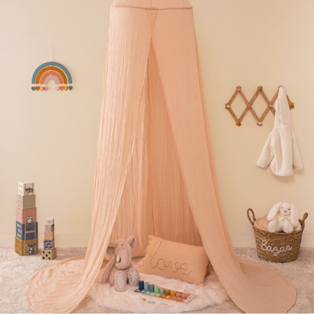 Ciel de lit en double gaze de coton rose poudré 250x340 cm (Home Maison) - Image 2