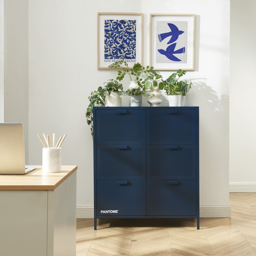 Commode métal bleu nuit 6 tiroirs 90cm