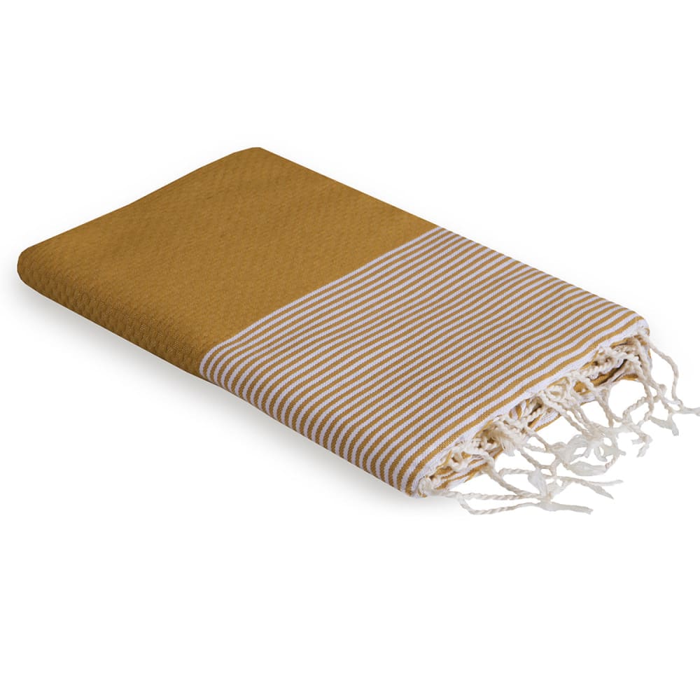 Fouta nid d'abeille coton 100x200 jaune moutarde