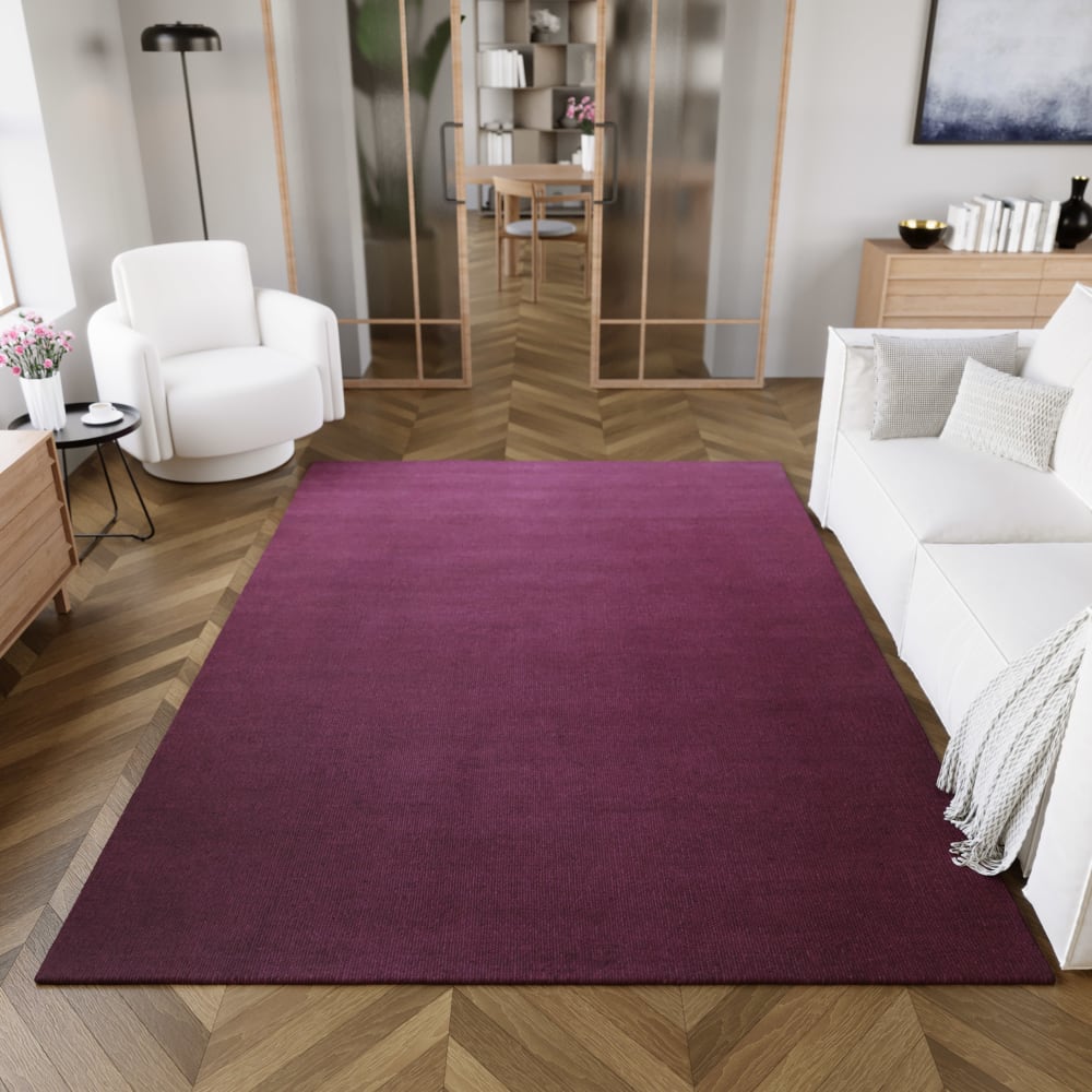 Tapis tissé main 100% laine violet pourpre 80x150