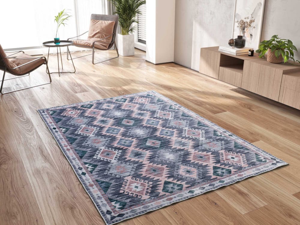 Tapis ethnique bleu/rose/gris 80x150 cm — vue 3