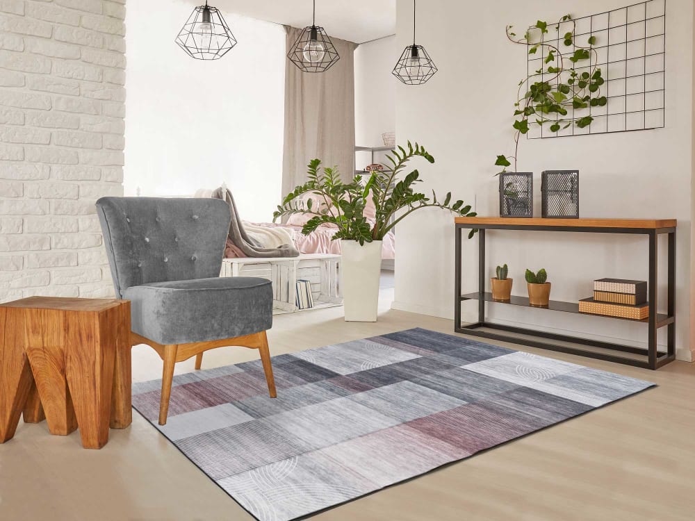 Tapis géométrique gris/rose 80x150 cm — vue 3