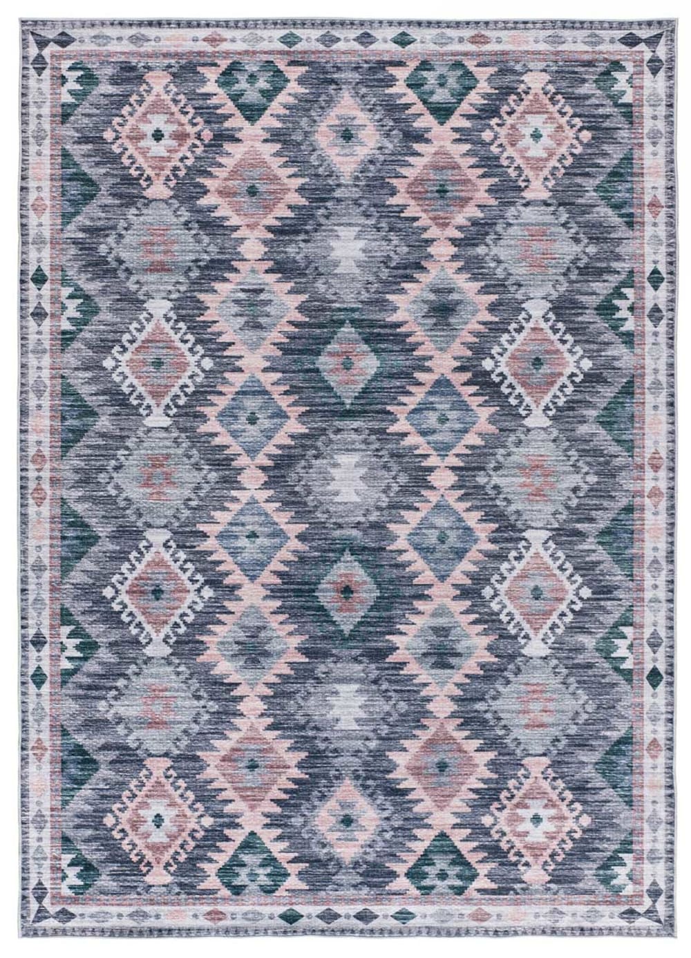 Tapis ethnique bleu/rose/gris 200x290 cm