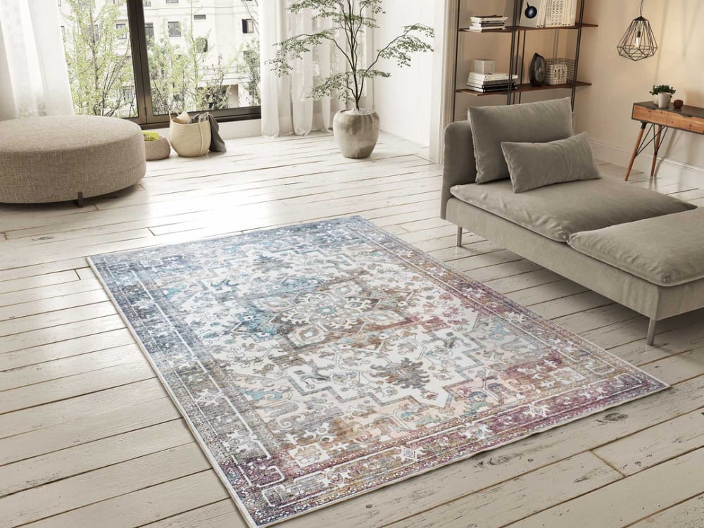 Tapis vintage oriental blanc/bleu/rouille 200x290 cm — vue 3