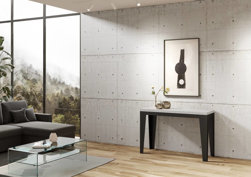 Ausziehtisch 120/200x45/90 cm in Holzoptik Esche weiß, Eisen -