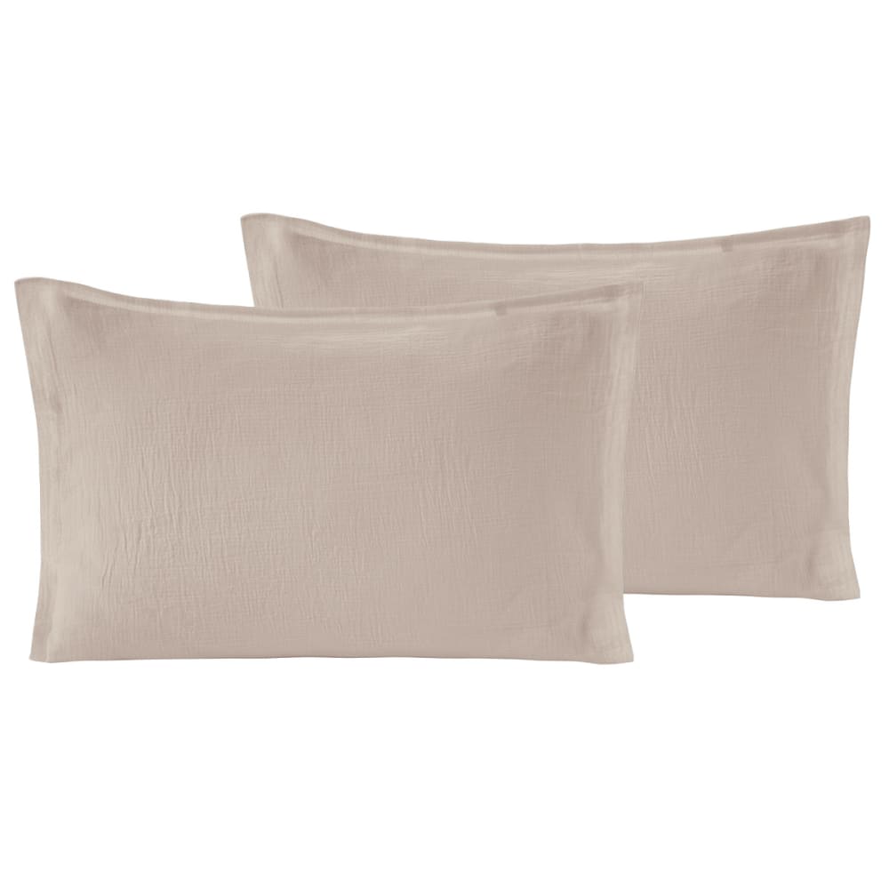 Llot de 2 taies d'oreiller en gaze de coton sable 50x70 cm