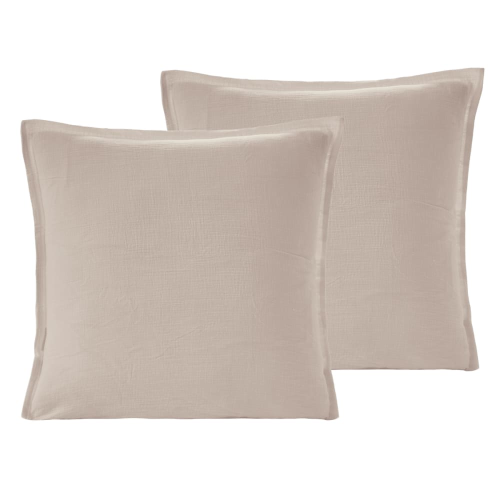 Llot de 2 taies d'oreiller en gaze de coton sable 65x65 cm