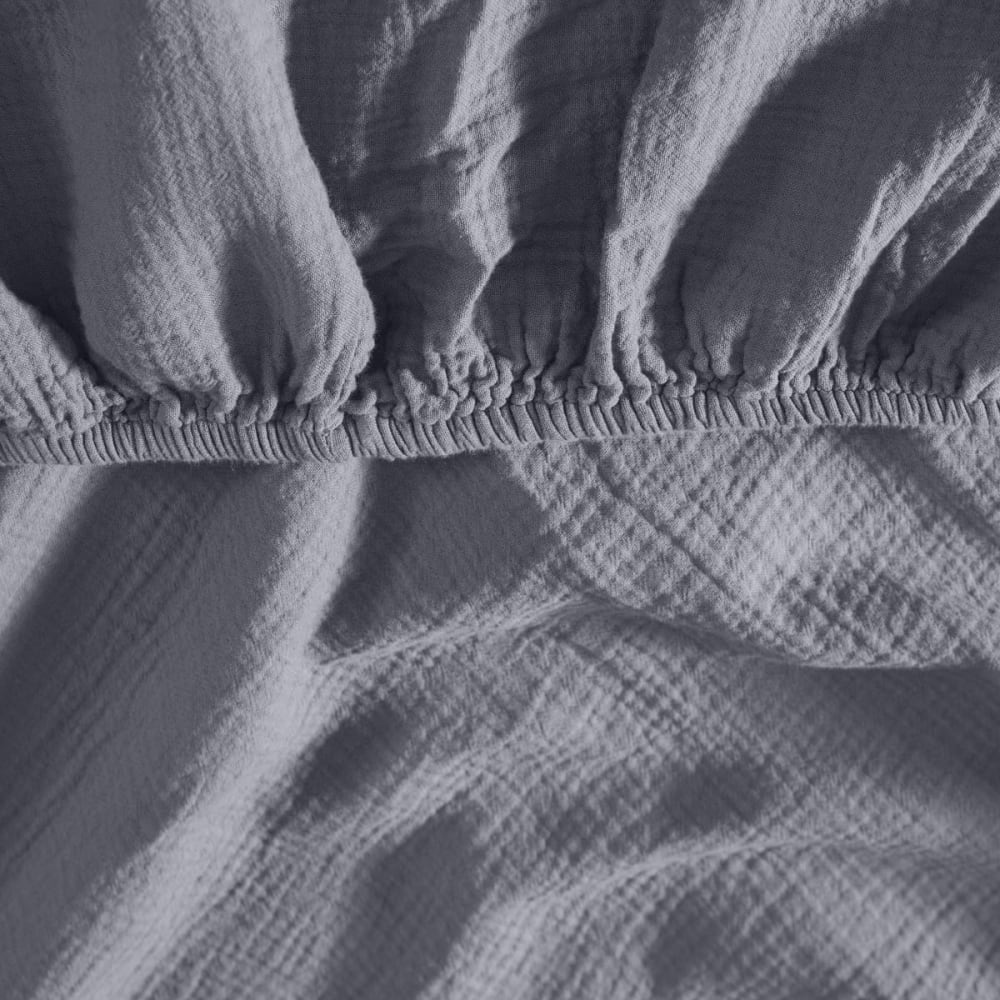 Drap-housse en gaze de coton bonnet 30 cm ardoise 80x200 cm - Maisons du Monde