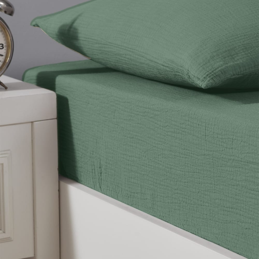 Drap-housse en gaze de coton bonnet 30 cm lichen 180x200 cm — vue 3