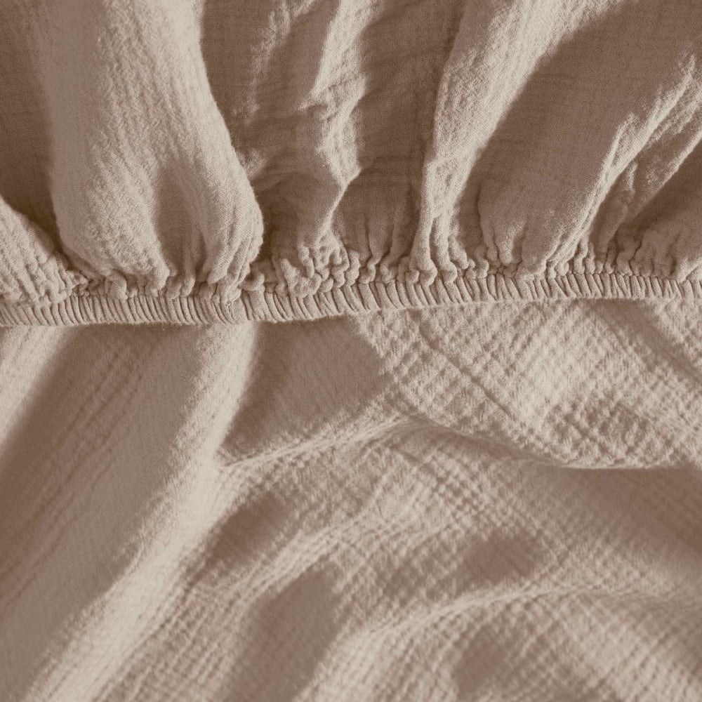 Drap-housse en gaze de coton bonnet 30 cm sable 160x200 cm — vue 4