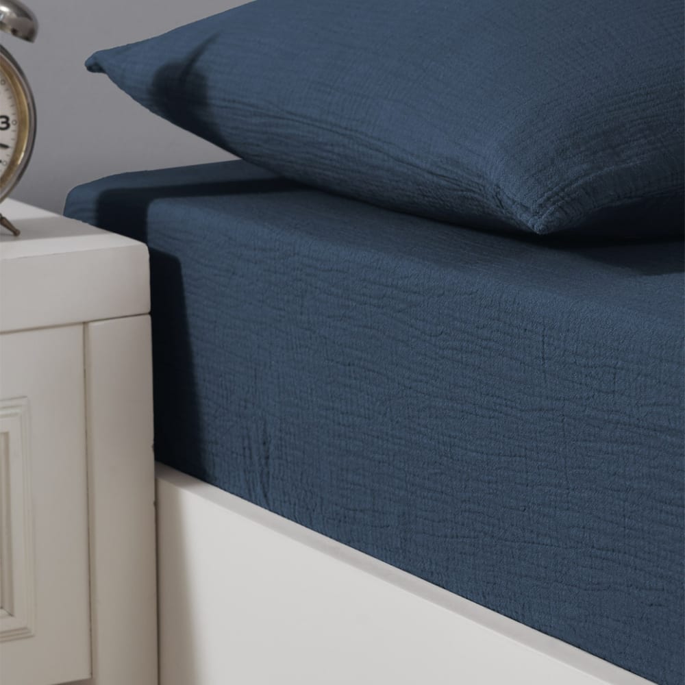 Drap-housse en gaze de coton bonnet 30 cm indigo 90x200 cm — vue 3